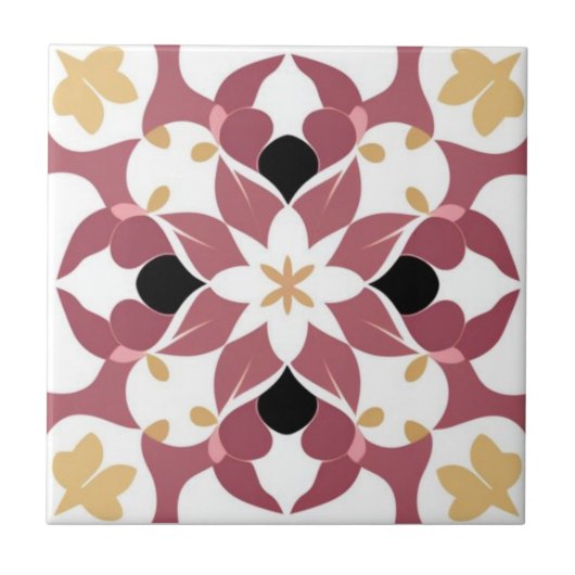 白色、黄色、および濃いピンクのフローラ タイル (正面)