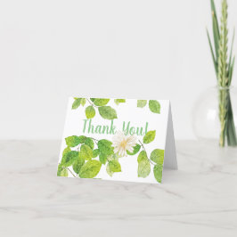 白花と緑の葉の庭 サンキューカード
