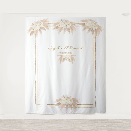 白花パンパスグラス写真ブー結婚ス タペストリー (正面)