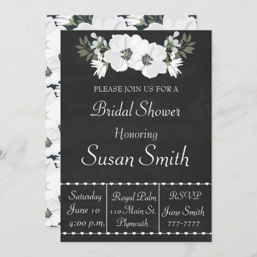白花入り黒板アネモネブライダルShowe 招待状 (正面/裏面)