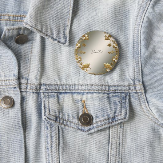 白花模様のゴールド装飾ボタン 缶バッジ (インサイチュ)