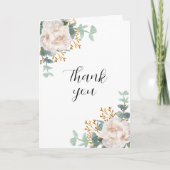 白花模様ユーカリの緑の写真誕生日 サンキューカード (正面)