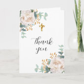 白花模様ユーカリ十字写真バプテスマ サンキューカード (正面)