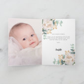 白花模様ユーカリ十字写真バプテスマ サンキューカード (内部)