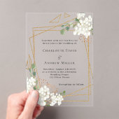 白花模様金ゴールドのジオメト澄んリ結婚フレーム アクリル招待状 (インサイチュ (ポータブル))