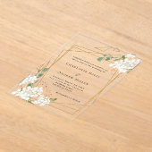 白花模様金ゴールドのジオメト澄んリ結婚フレーム アクリル招待状 (レイダウン)