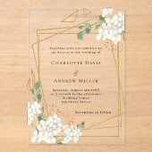 白花模様金ゴールドのジオメト澄んリ結婚フレーム アクリル招待状 (正面)