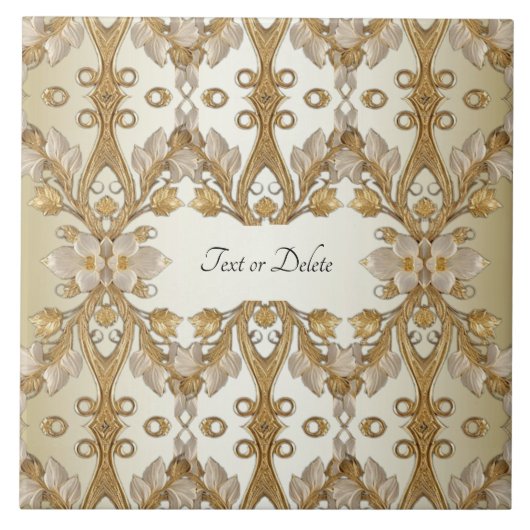 白花装飾用金ゴールド陶瓦 タイル (正面)