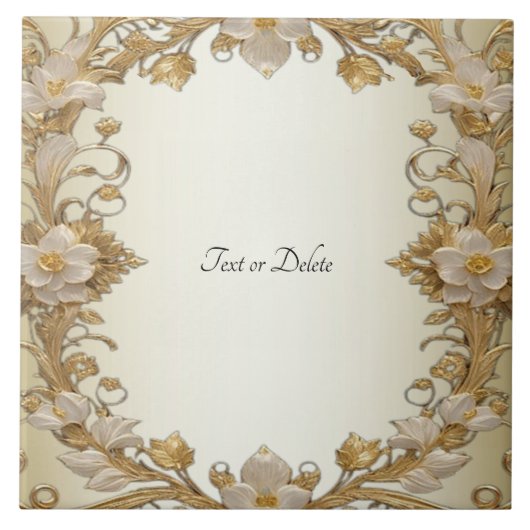 白花装飾用金ゴールド陶瓦 タイル (正面)