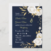 白花金ゴールド海軍結婚式招待状 招待状 (正面)