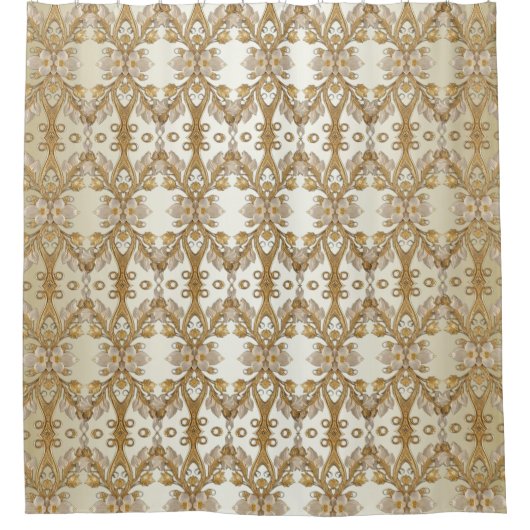 白花飾り金ゴールドシャワーカーテン シャワーカーテン (正面)