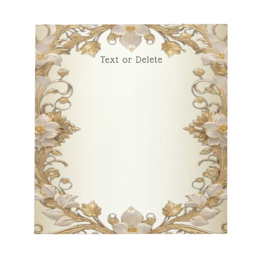 白花飾り金ゴールドメモ帳 ノートパッド (正面)