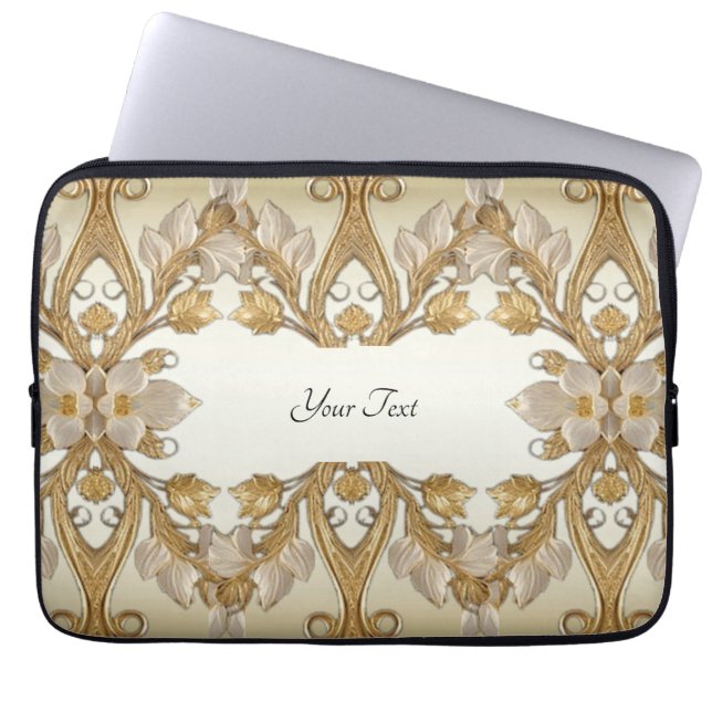 白花飾り金ゴールドラップトップスリーブ ラップトップスリーブ (正面)