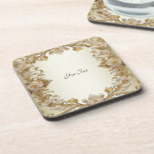 白花飾り金ゴールド懸命プラスチックコースター コースター (左側)