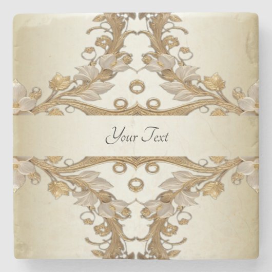 白花飾り金ゴールド石コースター ストーンコースター (正面)