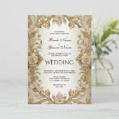 白花飾り金ゴールド結婚式招待状 招待状 (スタンド正面)