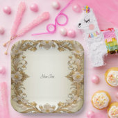 白花飾金ゴールド紙プレート ペーパープレート (パーティー)