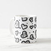 白芸術的ハートのシームレスパターン コーヒーマグカップ (正面左)