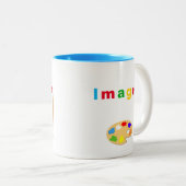 白芸術的数々の色の文字とアートアイコン ツートーンマグカップ (正面右)