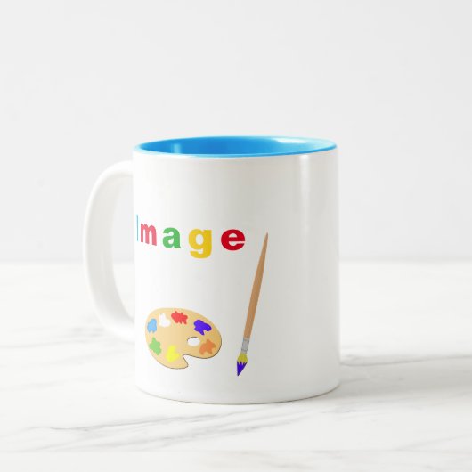 白芸術的数々の色の文字とアートアイコン ツートーンマグカップ (正面左)