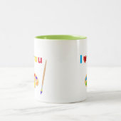 白芸術的数々の2色の文字とアートアイコン – ツートーンマグカップ (中央)