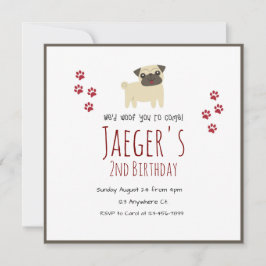 白茶色とブラウンのペットの誕生日パーティー招待状 招待状