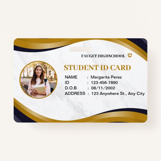 白茶色のモダン高校IDカード バッジ (正面)