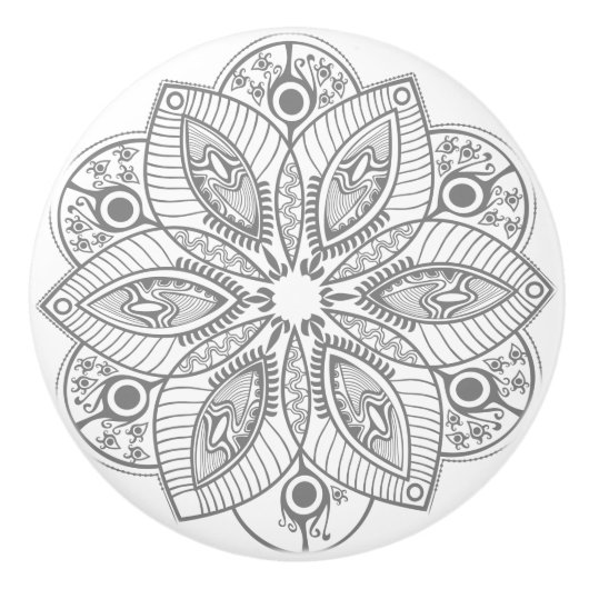 白華美とグレーの円レース セラミックノブ (正面)