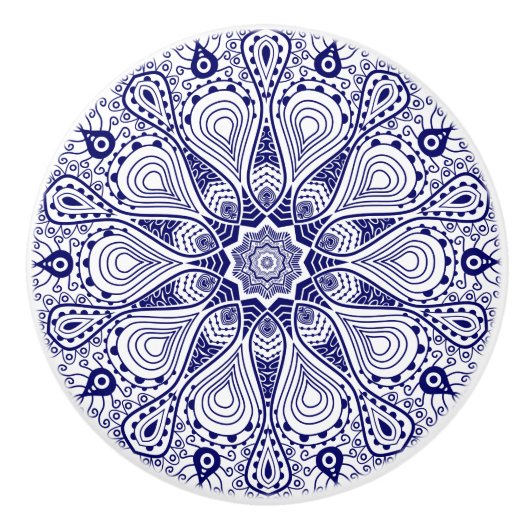 白華美と青の円レース セラミックノブ (正面)