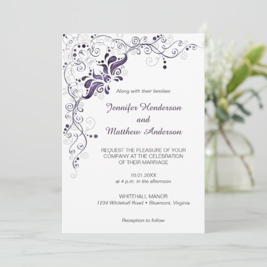 白華美結婚式招待状上の紫の渦巻き 招待状 (スタンド正面)