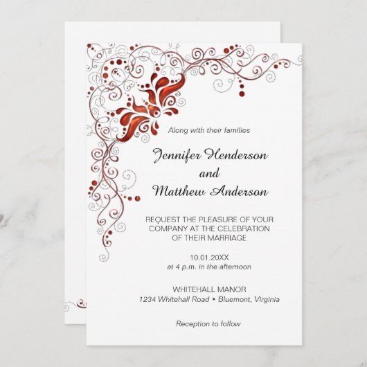 白華美結婚式招待状上の赤い渦巻き 招待状 (正面/裏面)