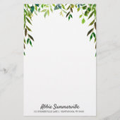 白葉パーソナライズされた線なし緑の 便箋 (正面)