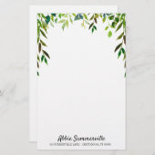 白葉パーソナライズされた線なし緑の 便箋 (正面/裏面)