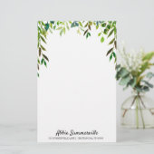 白葉パーソナライズされた線なし緑の 便箋 (スタンド正面)