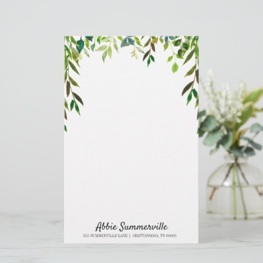 白葉パーソナライズされた線なし緑の 便箋 (スタンド正面)