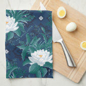 白蓮の深夜蓮の模様 キッチンタオル (四つ折り)