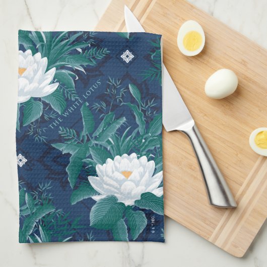 白蓮の深夜蓮の模様 キッチンタオル (四つ折り)