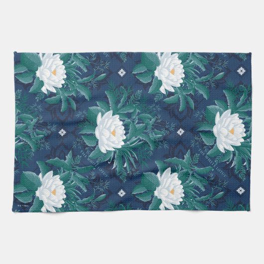 白蓮の深夜蓮の模様 キッチンタオル (横)