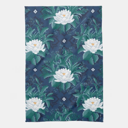 白蓮の深夜蓮の模様 キッチンタオル (縦)