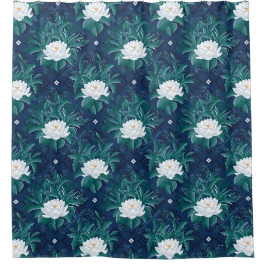 白蓮の深夜蓮の模様 シャワーカーテン (正面)