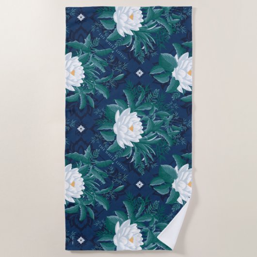 白蓮の深夜蓮の模様 ビーチタオル (正面)