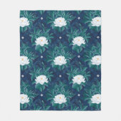 白蓮の深夜蓮の模様 フリースブランケット (正面)