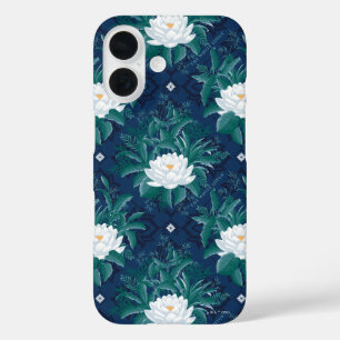 白蓮の深夜蓮の模様 iPhone 16ケース