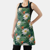 白蓮の熱帯鳥とハスの模様 エプロン (インサイチュ)