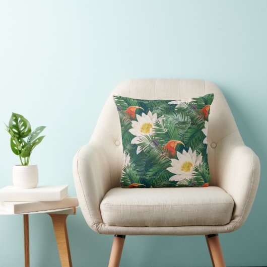 白蓮の熱帯鳥とハスの模様 クッション (椅子)