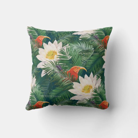 白蓮の熱帯鳥とハスの模様 クッション (裏面)