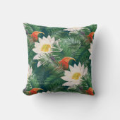 白蓮の熱帯鳥とハスの模様 クッション (正面)