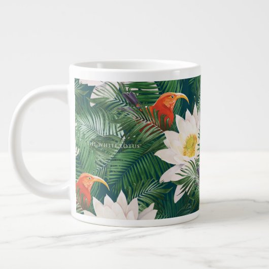 白蓮の熱帯鳥とハスの模様 ジャンボコーヒーマグカップ (左)