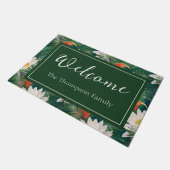 白蓮の熱帯鳥とハスの模様 ドアマット (アングル)