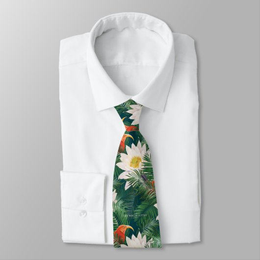 白蓮の熱帯鳥とハスの模様 ネクタイ (タイ)